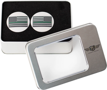 Load image into Gallery viewer, Figurati Designs Swing Arm Covers - Green Line American Flag - Custom - Reversed - Installation View