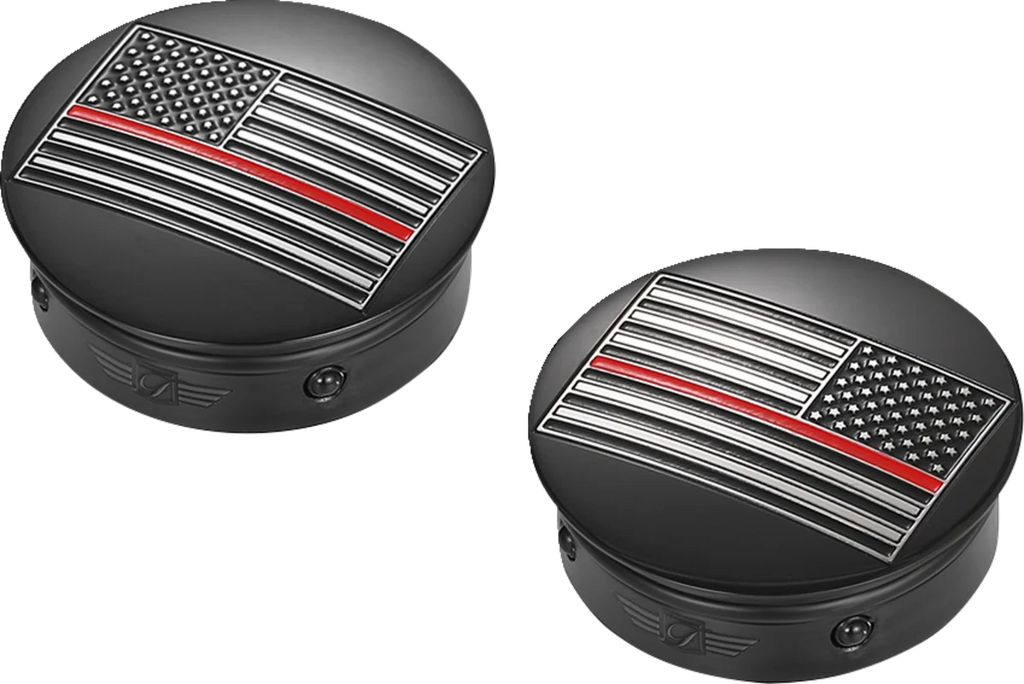 Figurati Designs Swing Arm Covers - Red Line American Flag - Custom - Black - Reversed - Side View