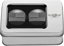 Load image into Gallery viewer, Figurati Designs Swing Arm Covers - Red Line American Flag - Custom - Black - Reversed - Back View