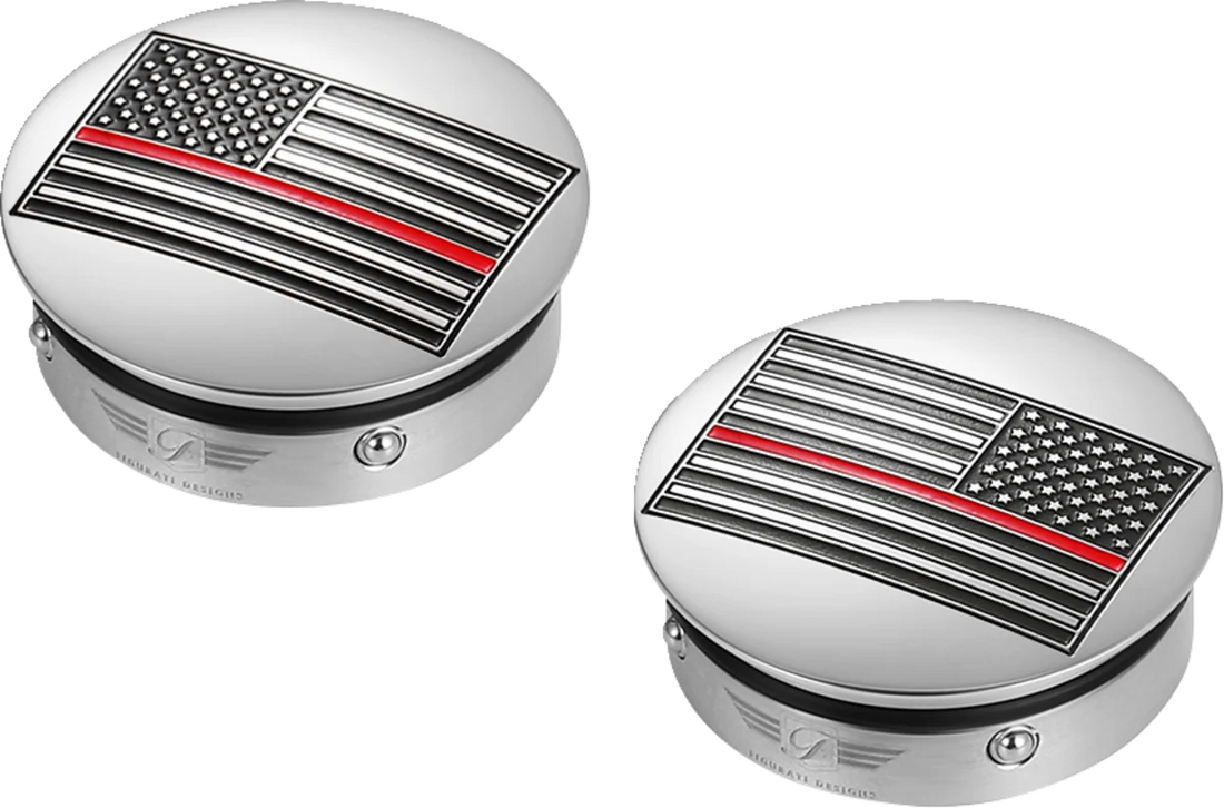 Figurati Designs Swing Arm Covers - Red Line American Flag - Custom - Reversed - Side View
