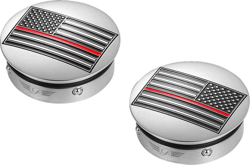 Figurati Designs Swing Arm Covers - Red Line American Flag - Custom - Reversed - Side View