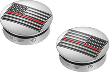 Load image into Gallery viewer, Figurati Designs Swing Arm Covers - Red Line American Flag - Custom - Reversed - Side View