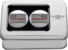 Load image into Gallery viewer, Figurati Designs Swing Arm Covers - Red Line American Flag - Custom - Reversed - Back View