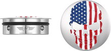 Load image into Gallery viewer, Figurati Designs Swing Arm Covers - Red/White/Blue Flag Skull - Main Product View