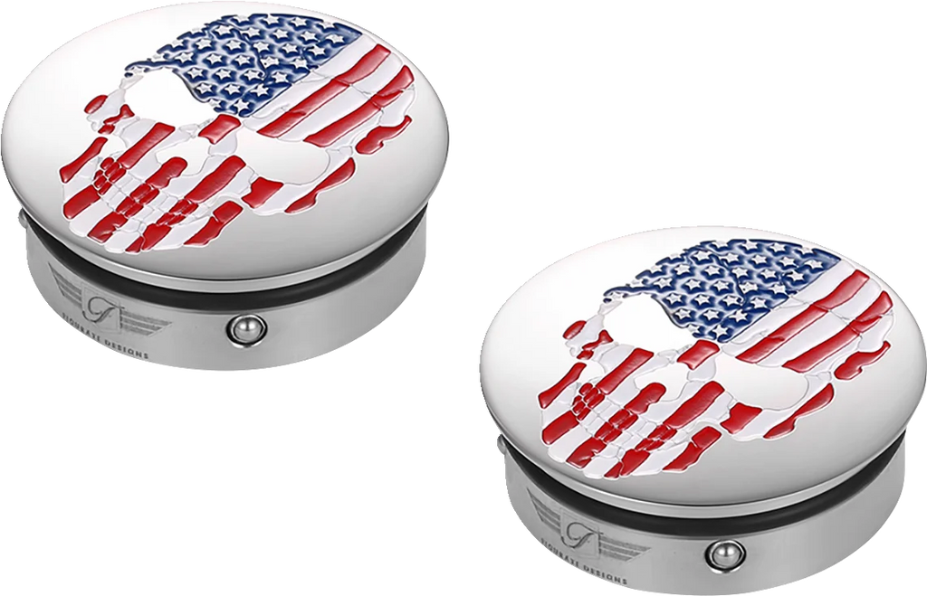 Figurati Designs Swing Arm Covers - Red/White/Blue Flag Skull - Side View