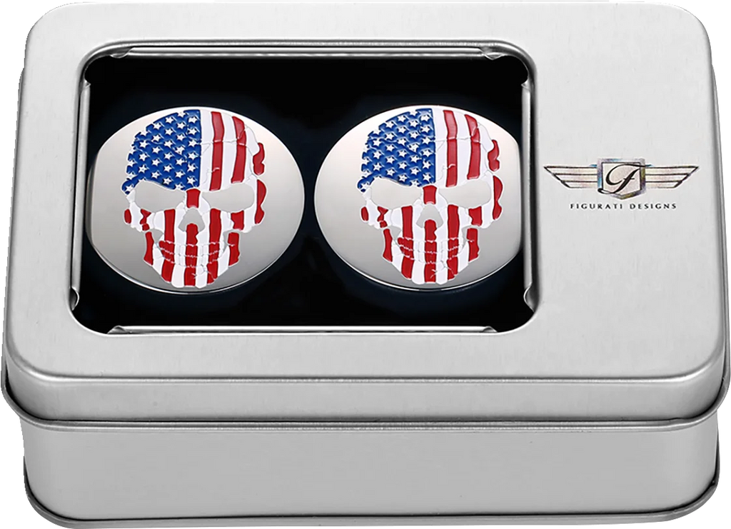 Figurati Designs Swing Arm Covers - Red/White/Blue Flag Skull - Back View
