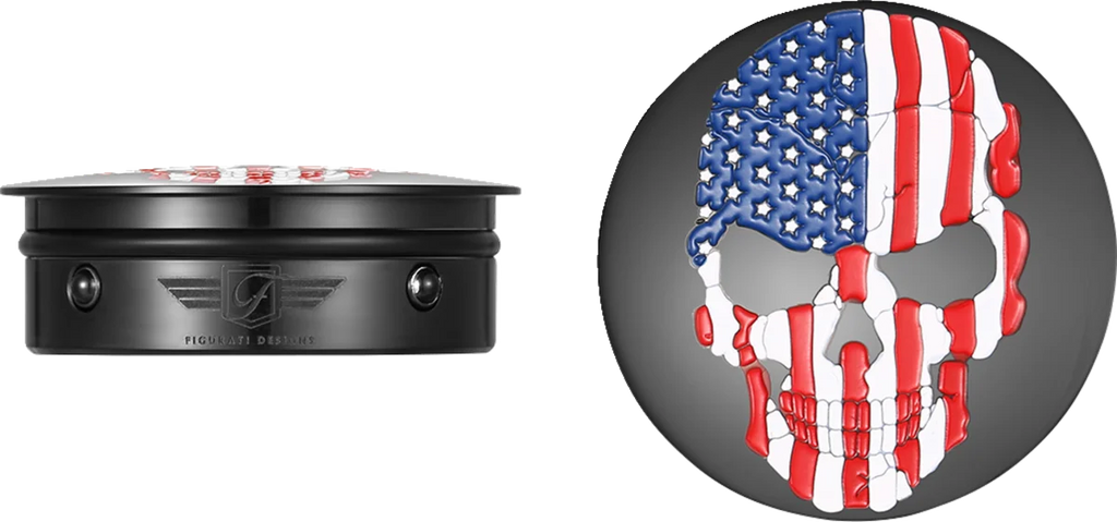 Figurati Designs Swing Arm Covers - Red/White/Blue Flag Skull - Custom - Black - Main Product View