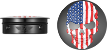 Load image into Gallery viewer, Figurati Designs Swing Arm Covers - Red/White/Blue Flag Skull - Custom - Black - Main Product View