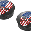 Load image into Gallery viewer, Figurati Designs Swing Arm Covers - Red/White/Blue Flag Skull - Custom - Black - Side View