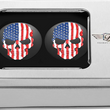 Load image into Gallery viewer, Figurati Designs Swing Arm Covers - Red/White/Blue Flag Skull - Custom - Black - Back View