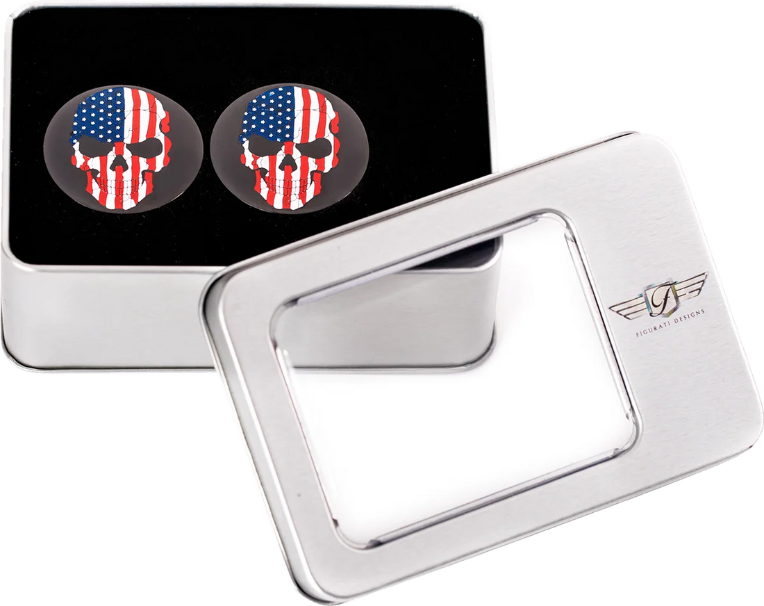 Figurati Designs Swing Arm Covers - Red/White/Blue Flag Skull - Custom - Black - Installation View