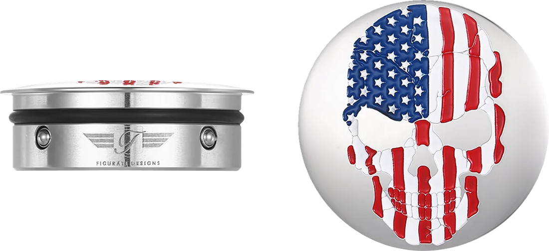 Figurati Designs Swing Arm Covers - Red/White/Blue Flag Skull - Custom - Black - Additional View 6