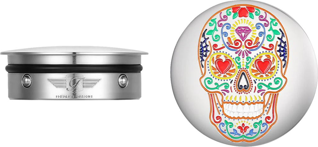 Figurati Designs Swing Arm Covers - Sugar Skull - Polished - Stainless Steel - Main Product View