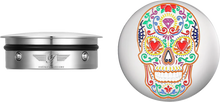 Load image into Gallery viewer, Figurati Designs Swing Arm Covers - Sugar Skull - Polished - Stainless Steel - Main Product View