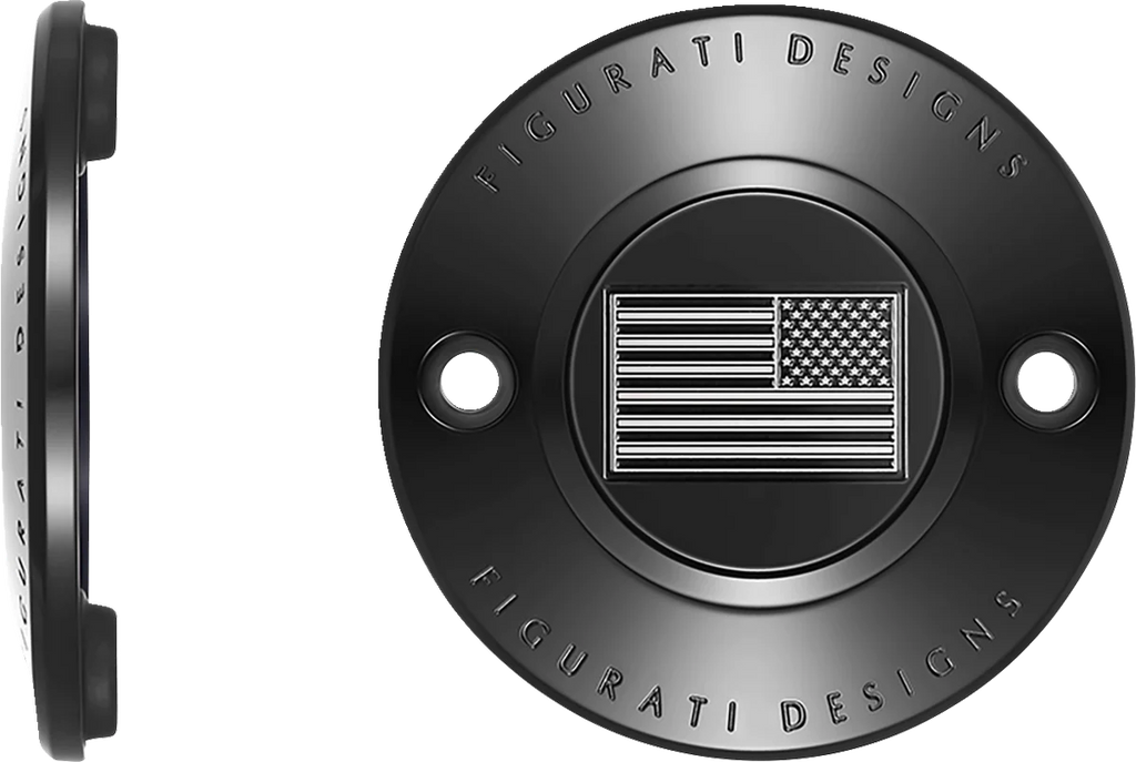 Figurati Designs Timing Cover - 2 Hole - American Flag - Contrast Cut - Black - Side View