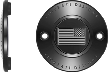 Load image into Gallery viewer, Figurati Designs Timing Cover - 2 Hole - American Flag - Contrast Cut - Black - Side View