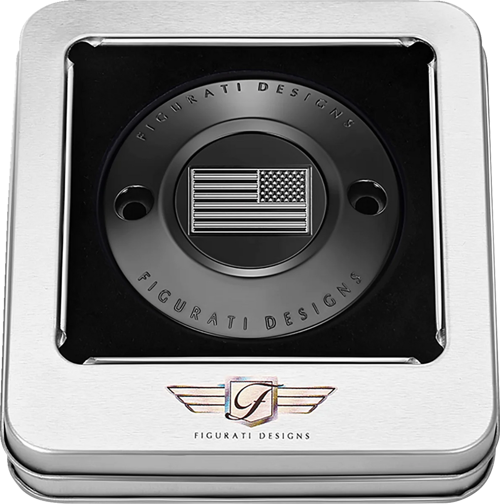 Figurati Designs Timing Cover - 2 Hole - American Flag - Contrast Cut - Black - Back View