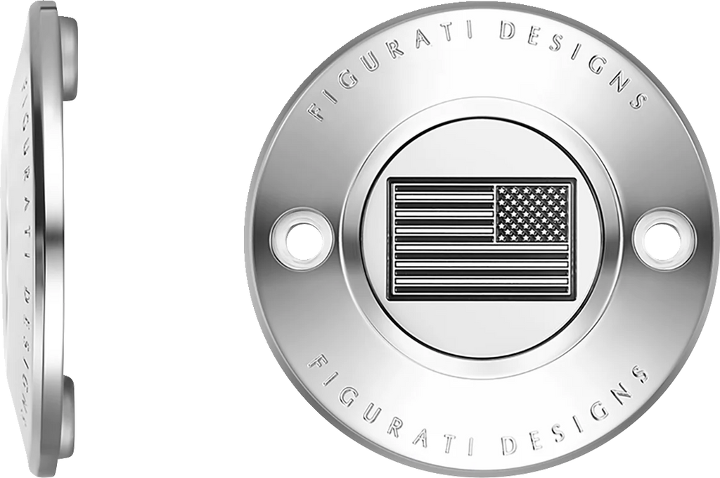 Figurati Designs Timing Cover - 2 Hole - American Flag - Contrast Cut - Stainless Steel - Side View