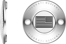 Load image into Gallery viewer, Figurati Designs Timing Cover - 2 Hole - American Flag - Contrast Cut - Stainless Steel - Side View