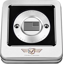Load image into Gallery viewer, Figurati Designs Timing Cover - 2 Hole - American Flag - Contrast Cut - Stainless Steel - Back View