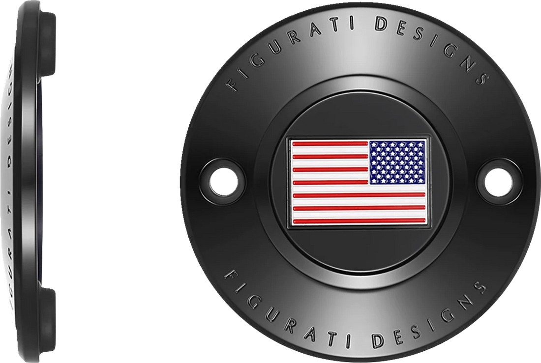 Figurati Designs Timing Cover - 2 Hole - American Flag - Reversed - Black - Side View