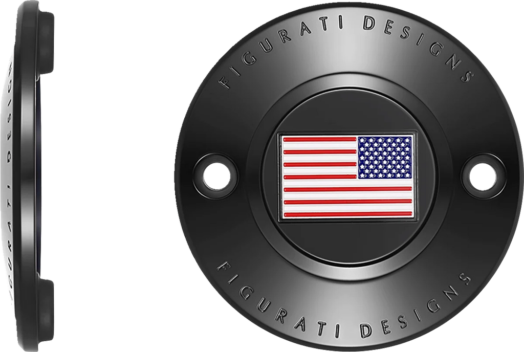 Figurati Designs Timing Cover - 2 Hole - American Flag - Reversed - Black - Side View