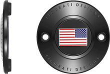 Load image into Gallery viewer, Figurati Designs Timing Cover - 2 Hole - American Flag - Reversed - Black - Side View