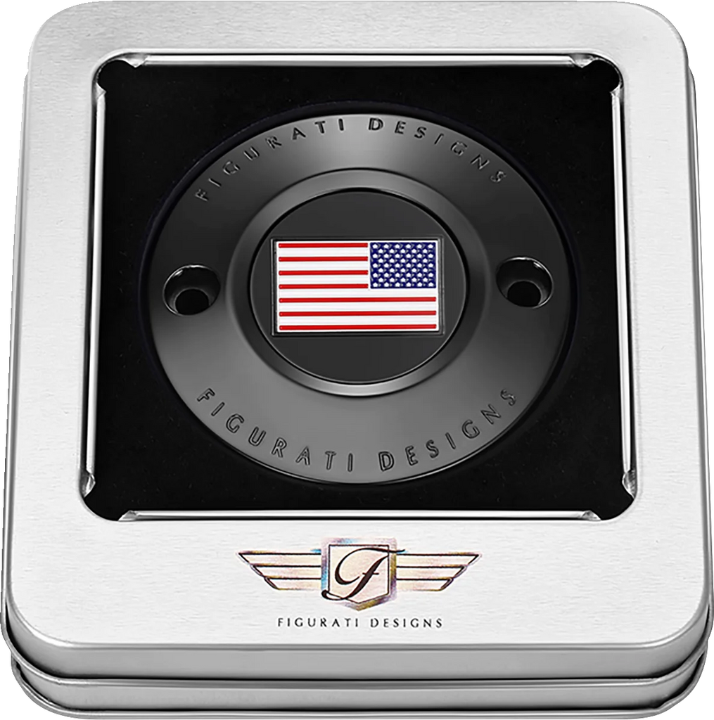 Figurati Designs Timing Cover - 2 Hole - American Flag - Reversed - Black - Back View