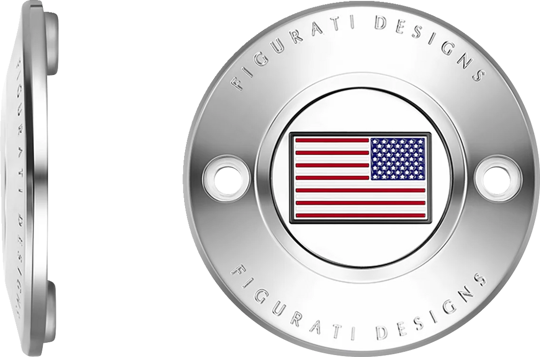 Figurati Designs Timing Cover - 2 Hole - American Flag - Reversed - Stainless Steel - Side View