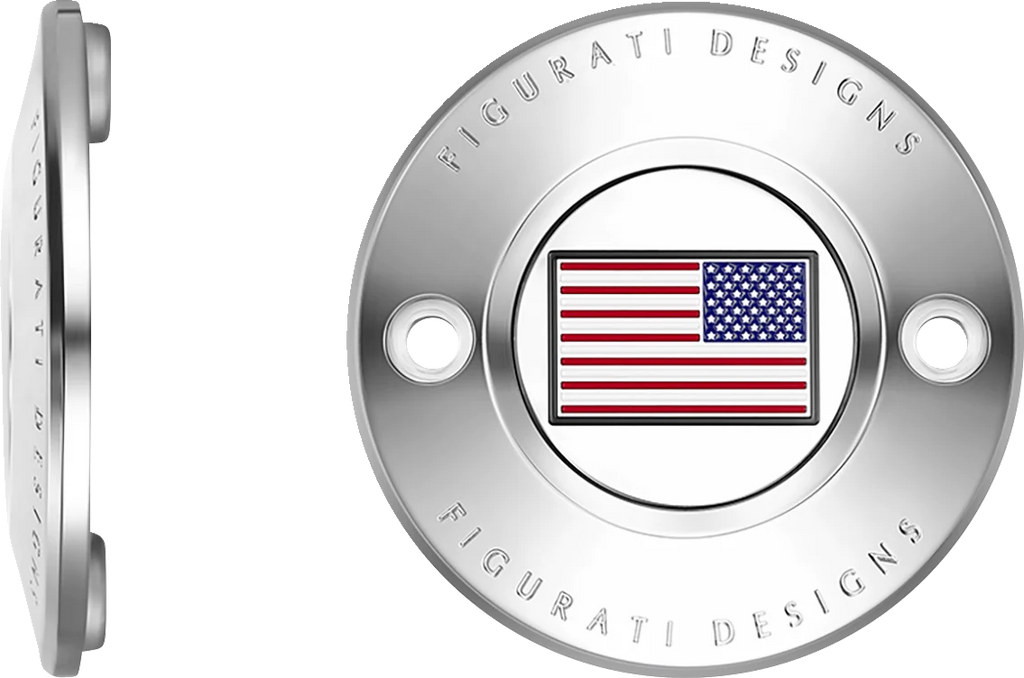 Figurati Designs Timing Cover - 2 Hole - American Flag - Reversed - Stainless Steel - Side View