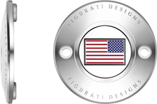 Load image into Gallery viewer, Figurati Designs Timing Cover - 2 Hole - American Flag - Reversed - Stainless Steel - Side View