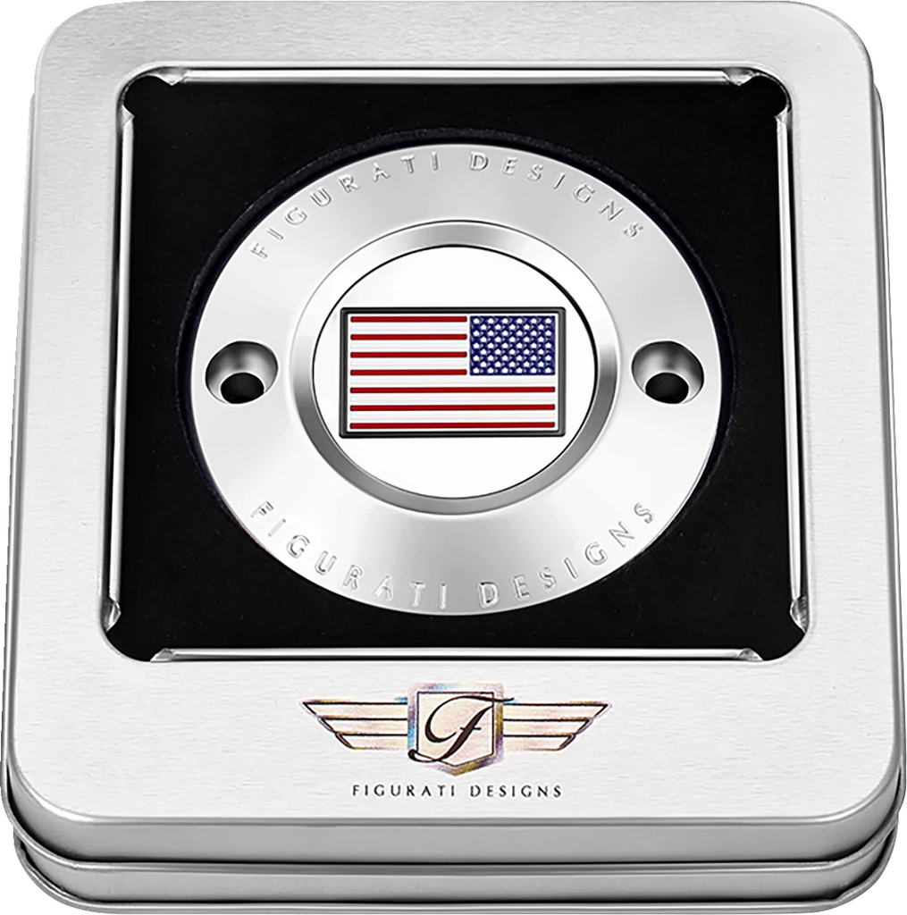 Figurati Designs Timing Cover - 2 Hole - American Flag - Reversed - Stainless Steel - Back View