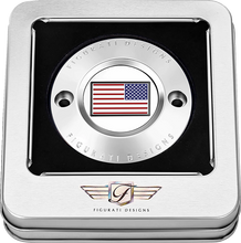 Load image into Gallery viewer, Figurati Designs Timing Cover - 2 Hole - American Flag - Reversed - Stainless Steel - Back View