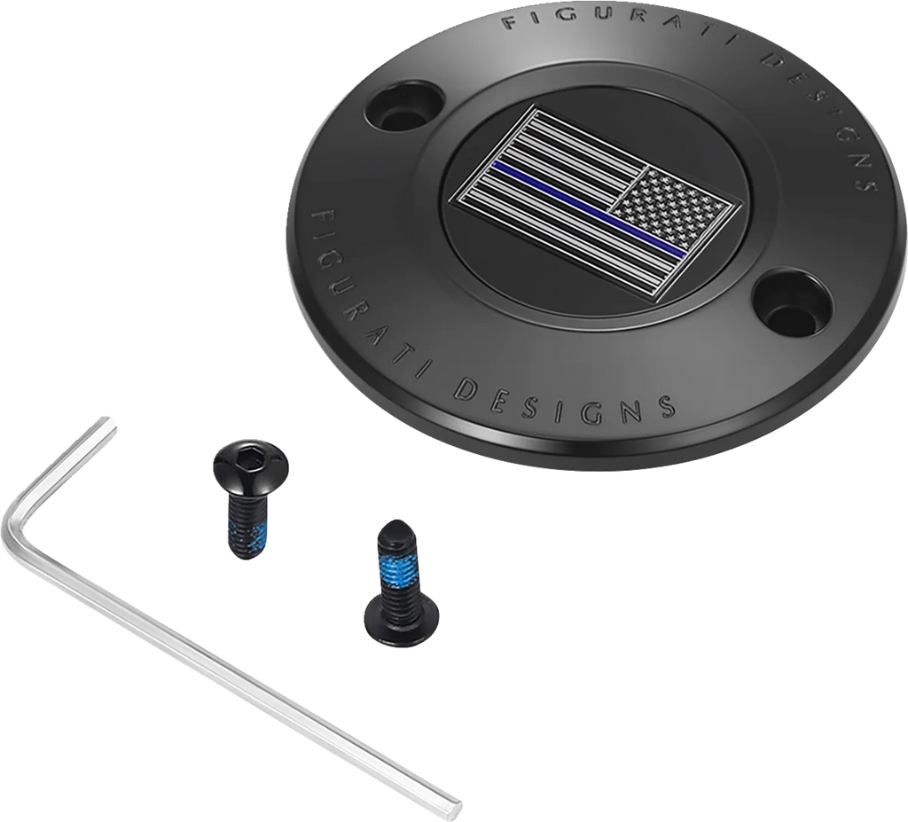 Figurati Designs Timing Cover - 2 Hole - Blue Line American Flag - Black - Main Product View