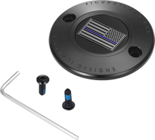 Load image into Gallery viewer, Figurati Designs Timing Cover - 2 Hole - Blue Line American Flag - Black - Main Product View