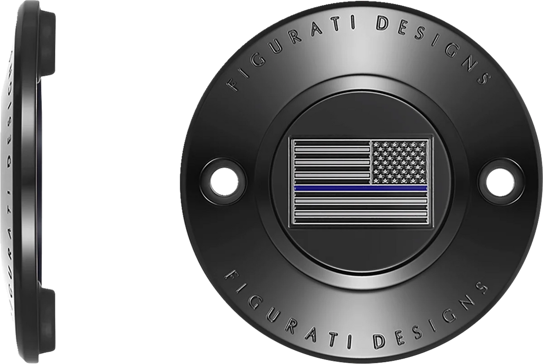 Figurati Designs Timing Cover - 2 Hole - Blue Line American Flag - Black - Side View