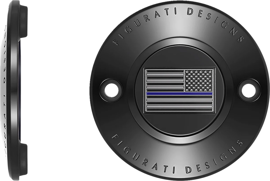 Figurati Designs Timing Cover - 2 Hole - Blue Line American Flag - Black - Side View