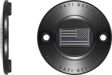 Load image into Gallery viewer, Figurati Designs Timing Cover - 2 Hole - Blue Line American Flag - Black - Side View
