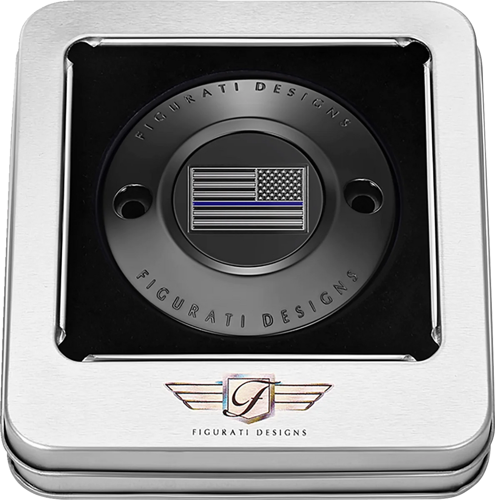 Figurati Designs Timing Cover - 2 Hole - Blue Line American Flag - Black - Back View