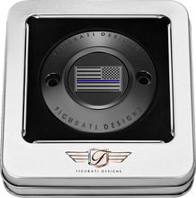 Load image into Gallery viewer, Figurati Designs Timing Cover - 2 Hole - Blue Line American Flag - Black - Back View