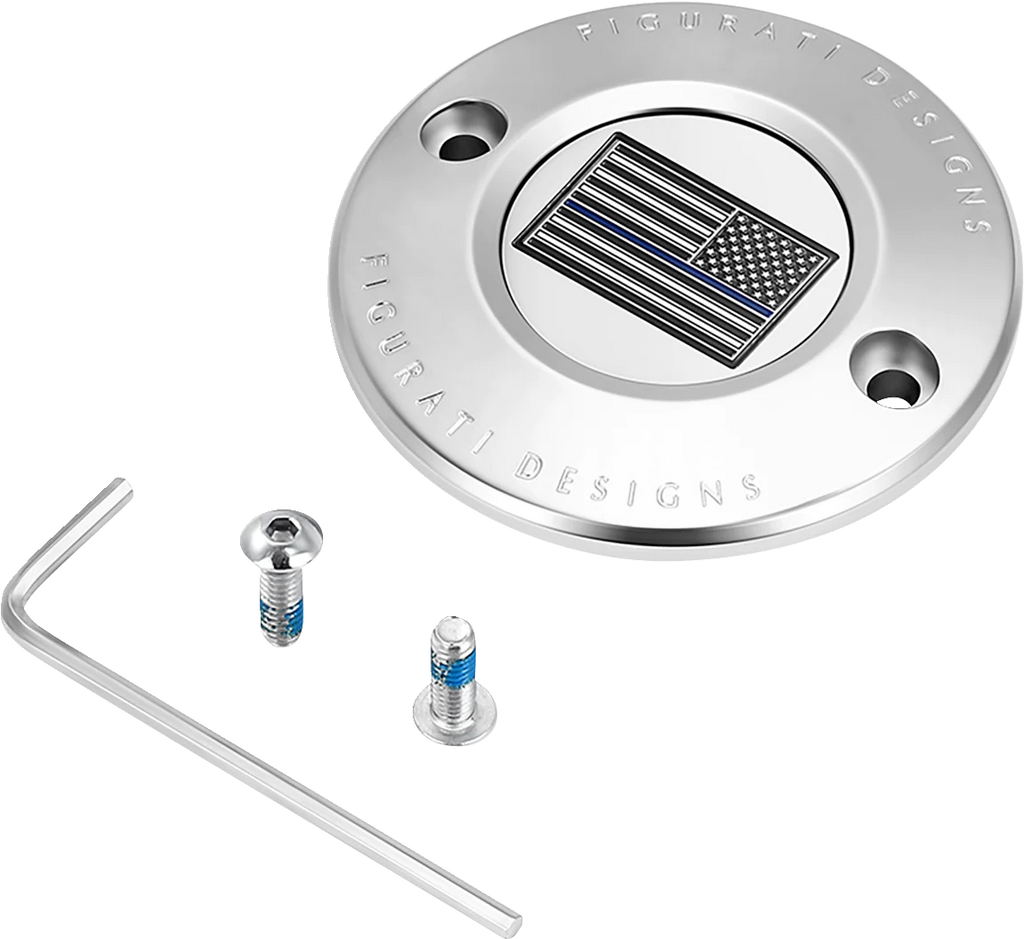 Figurati Designs Timing Cover - 2 Hole - Blue Line American Flag - Stainless Steel - Main Product View