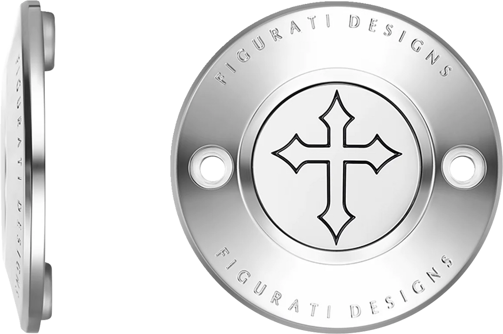 Figurati Designs Timing Cover - 2 Hole - Cross - Stainless Steel - Side View