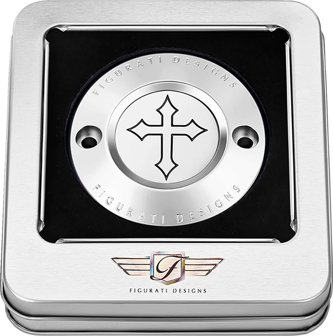 Figurati Designs Timing Cover - 2 Hole - Cross - Stainless Steel - Back View