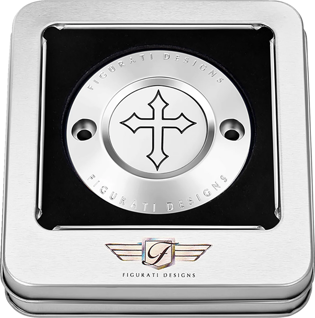Figurati Designs Timing Cover - 2 Hole - Cross - Stainless Steel - Back View