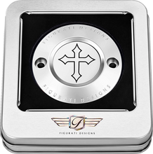 Load image into Gallery viewer, Figurati Designs Timing Cover - 2 Hole - Cross - Stainless Steel - Back View