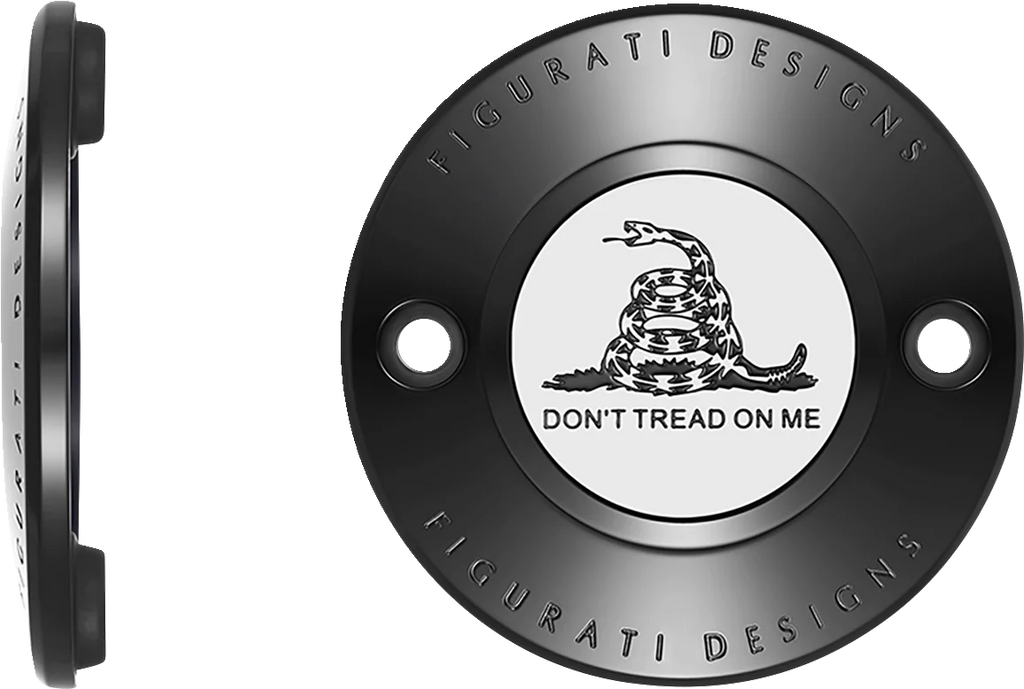 Figurati Designs Timing Cover - 2 Hole - Don't Tread on Me - Black - Side View