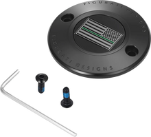 Load image into Gallery viewer, Figurati Designs Timing Cover - 2 Hole - Green Line American Flag - Black - Main Product View