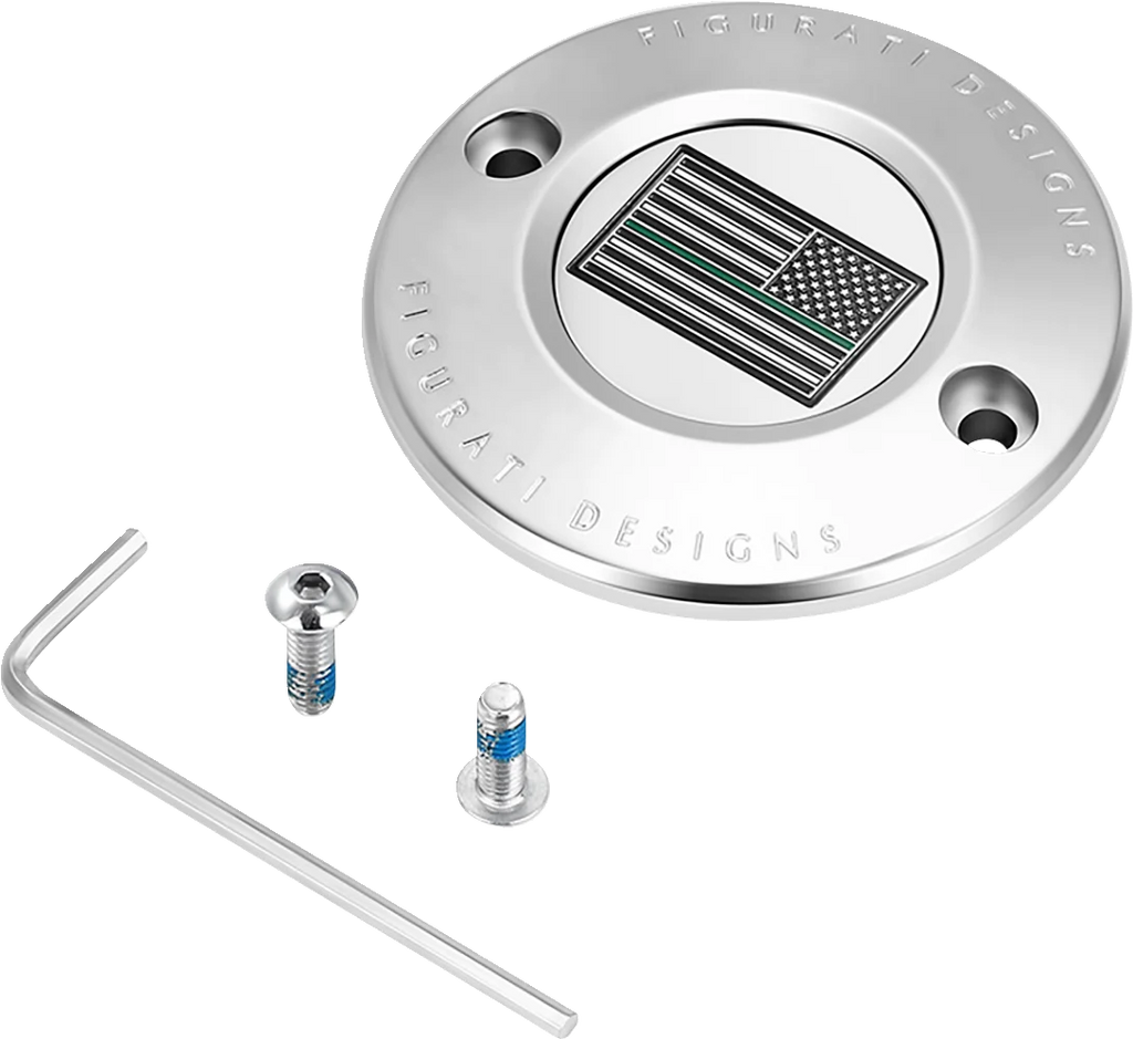 Figurati Designs Timing Cover - 2 Hole - Green Line American Flag - Stainless Steel - Main Product View