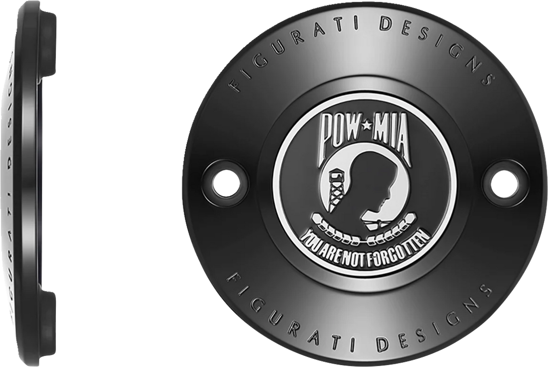 Figurati Designs Timing Cover - 2 Hole - POW MIA - Black - Side View