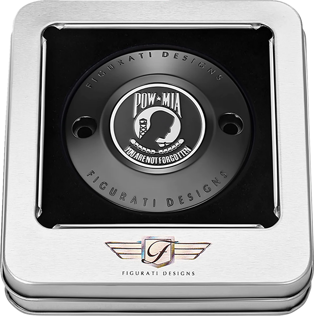 Figurati Designs Timing Cover - 2 Hole - POW MIA - Black - Back View